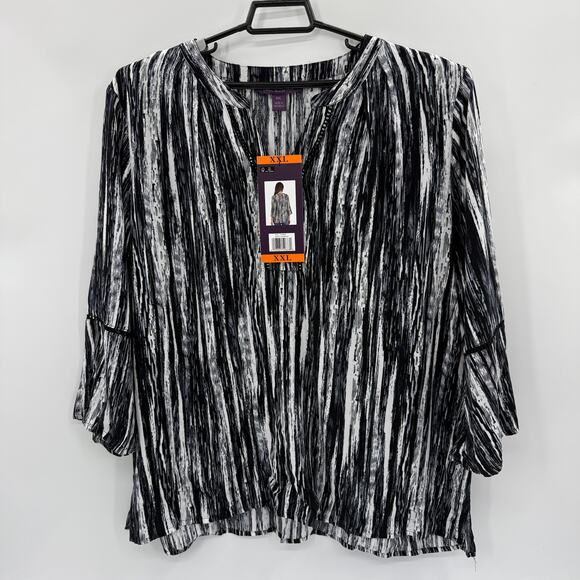 New GLORIA VANDERBILT Womens 3/4 Sleeve Shirt Size XXL Crochet V-Neck Loose Top - Picture 1 of 7